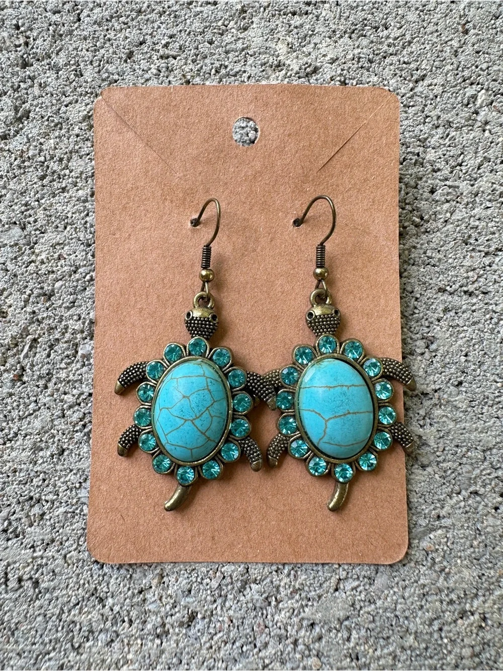 Turquoise Turtle Drop Earrings - Blue Stone Dangle